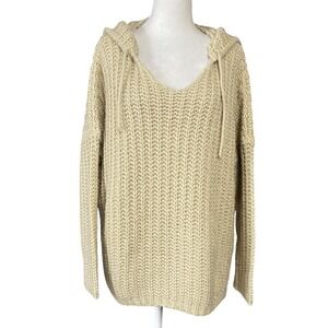 O&O Sweater‎ Womens Medium Large Beige Mohair Blend Knit Hoodie Pullover Cozy